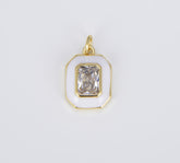 18K Gold Filled Colorful Enamel Big Cubic Zirconia on Octagon Shape Pendant, CP1510
